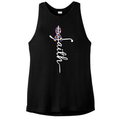 Faith Autism Awareness Month Ribbon Ladies PosiCharge Tri-Blend Wicking Tank