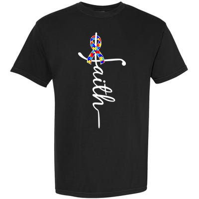 Faith Autism Awareness Month Ribbon Garment-Dyed Heavyweight T-Shirt