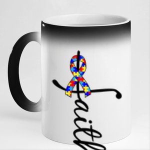 Faith Autism Awareness Month Ribbon 11oz Black Color Changing Mug