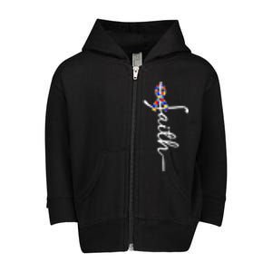 Faith Autism Awareness Month Ribbon Toddler Zip Fleece Hoodie