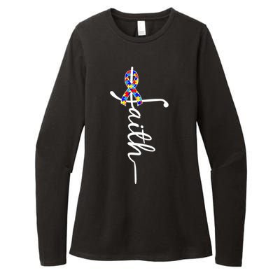 Faith Autism Awareness Month Ribbon Womens CVC Long Sleeve Shirt