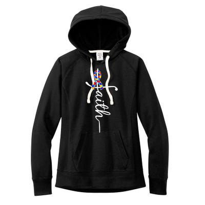 Faith Autism Awareness Month Ribbon Women's Fleece Hoodie