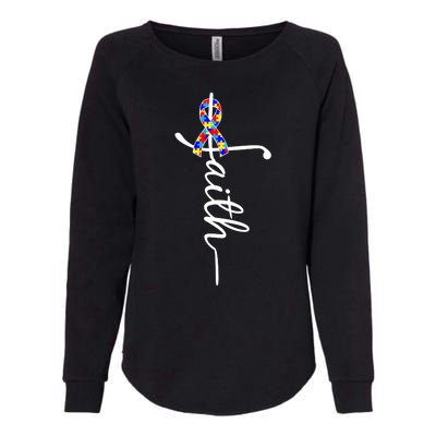 Faith Autism Awareness Month Ribbon Womens California Wash Sweatshirt