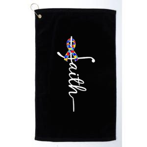 Faith Autism Awareness Month Ribbon Platinum Collection Golf Towel