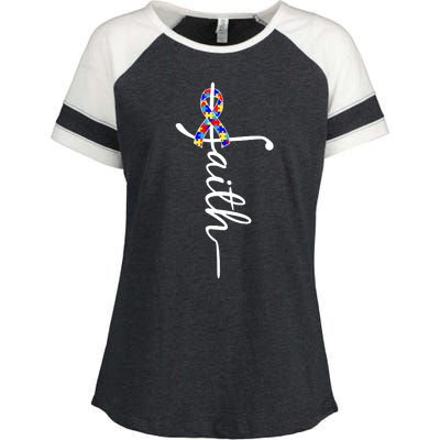 Faith Autism Awareness Month Ribbon Enza Ladies Jersey Colorblock Tee