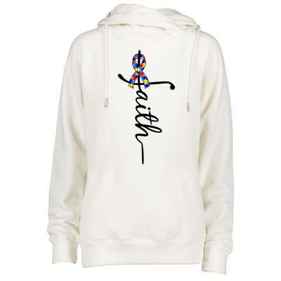 Faith Autism Awareness Month Ribbon Womens Funnel Neck Pullover Hood