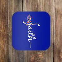 Faith Autism Awareness Month Ribbon Coaster