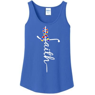 Faith Autism Awareness Month Ribbon Ladies Essential Tank