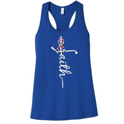 Faith Autism Awareness Month Ribbon Women's Racerback Tank