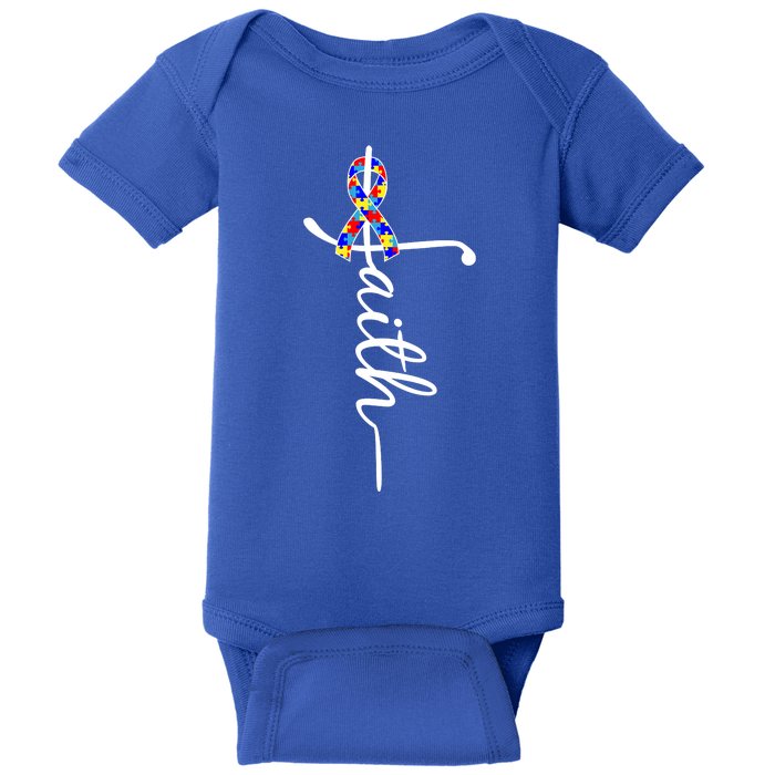 Faith Autism Awareness Month Ribbon Baby Bodysuit