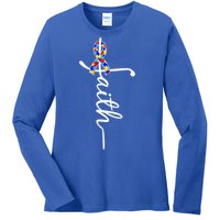 Faith Autism Awareness Month Ribbon Ladies Long Sleeve Shirt