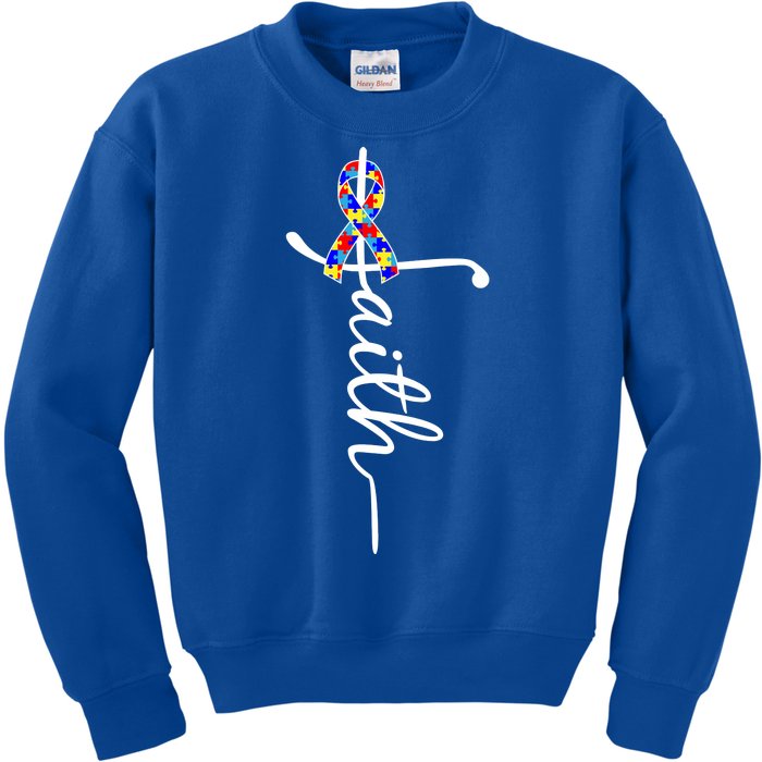 Faith Autism Awareness Month Ribbon Kids Sweatshirt