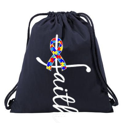 Faith Autism Awareness Month Ribbon Drawstring Bag