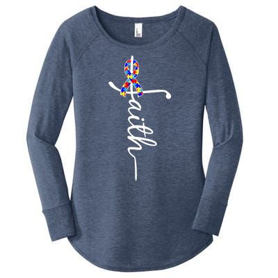 Faith Autism Awareness Month Ribbon Women's Perfect Tri Tunic Long Sleeve Shirt