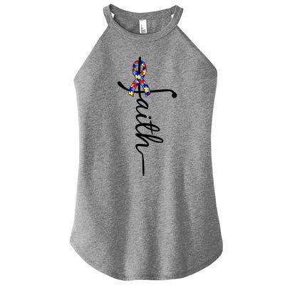 Faith Autism Awareness Month Ribbon Women’s Perfect Tri Rocker Tank