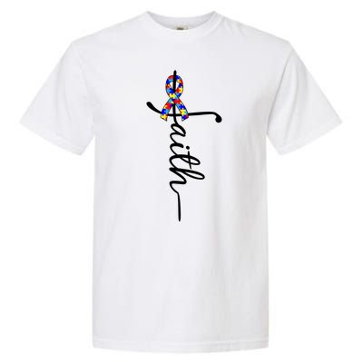 Faith Autism Awareness Month Ribbon Garment-Dyed Heavyweight T-Shirt