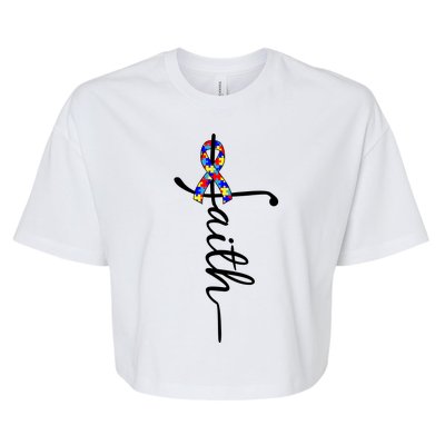 Faith Autism Awareness Month Ribbon Bella+Canvas Jersey Crop Tee