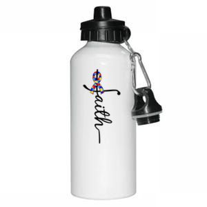 Faith Autism Awareness Month Ribbon Aluminum Water Bottle