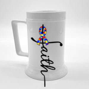 Faith Autism Awareness Month Ribbon Beer Stein