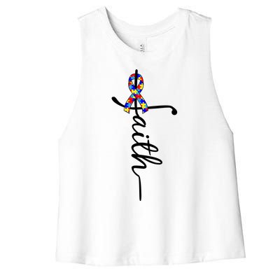 Faith Autism Awareness Month Ribbon Women's Racerback Cropped Tank