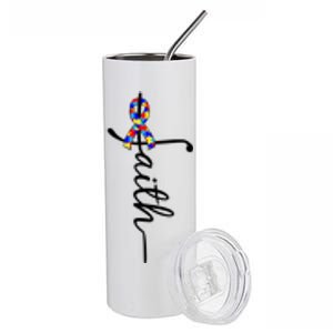 Faith Autism Awareness Month Ribbon Stainless Steel Tumbler