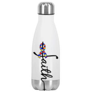 Faith Autism Awareness Month Ribbon Stainless Steel Insulated Water Bottle