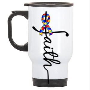 Faith Autism Awareness Month Ribbon Stainless Steel Travel Mug