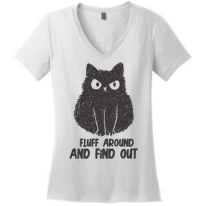 Fluff Around And Find Out Funny Cat Lover Women's V-Neck T-Shirt