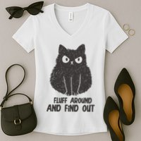 Fluff Around And Find Out Funny Cat Lover Women's V-Neck T-Shirt