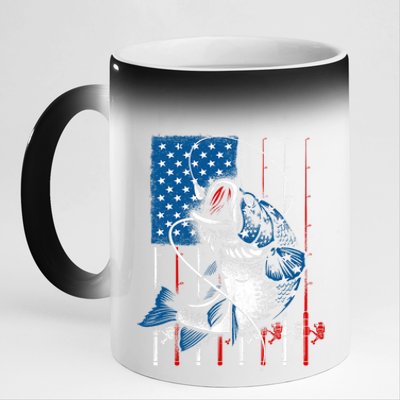 Fishing Art American Flag Usa Fishing Lover 11oz Black Color Changing Mug