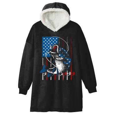 Fishing Art American Flag Usa Fishing Lover Hooded Wearable Blanket