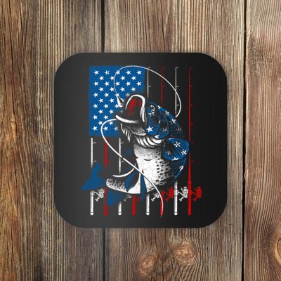 Fishing Art American Flag Usa Fishing Lover Coaster