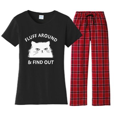 Fluff Around And Find Out Funny Cat Adult Humor Small Women's Flannel Pajama Set