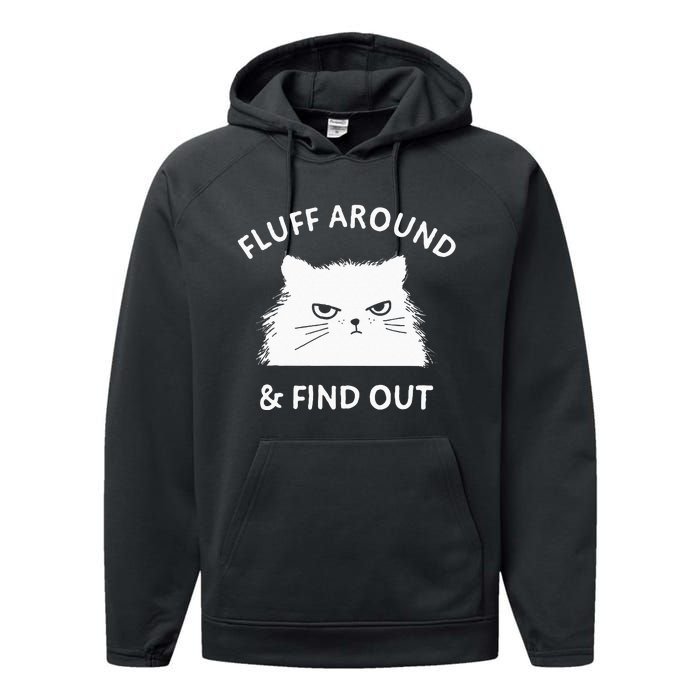 Fluff Around And Find Out Funny Cat Adult Humor Small Performance Fleece Hoodie