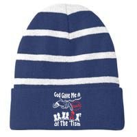 Funny Autism Appreciation God Gave Me A Touch Of The Tism Striped Beanie with Solid Band