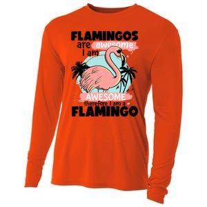 Flamingos Are Awesome I Am Awesome Funny Pink Flamingoes Gift Cooling Performance Long Sleeve Crew