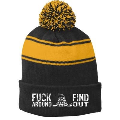 Fuck Around And Find Out FAFO F Around And Find Out Stripe Pom Pom Beanie