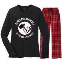 Funny Armed And Hammered Drunk And Disorderly Women's Long Sleeve Flannel Pajama Set 