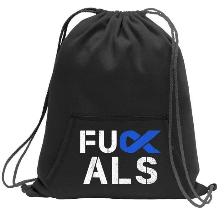 Fuck ALS Awareness Month Blue Ribbon Support Squad Fighter Sweatshirt Cinch Pack Bag