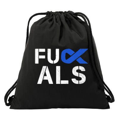 Fuck ALS Awareness Month Blue Ribbon Support Squad Fighter Drawstring Bag