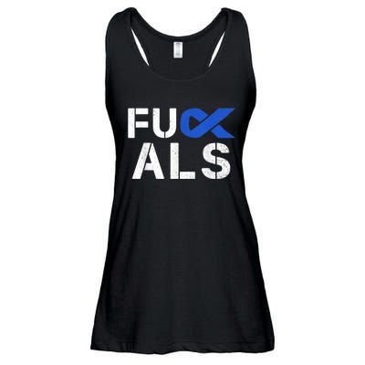 Fuck ALS Awareness Month Blue Ribbon Support Squad Fighter Ladies Essential Flowy Tank