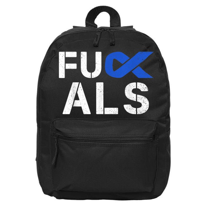 Fuck ALS Awareness Month Blue Ribbon Support Squad Fighter 16 in Basic Backpack