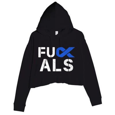 Fuck ALS Awareness Month Blue Ribbon Support Squad Fighter Crop Fleece Hoodie