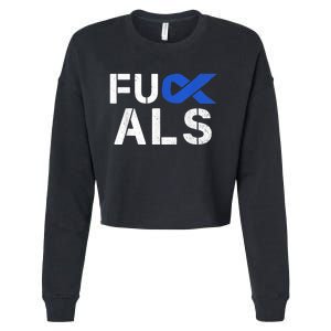 Fuck ALS Awareness Month Blue Ribbon Support Squad Fighter Cropped Pullover Crew