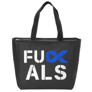 Fuck ALS Awareness Month Blue Ribbon Support Squad Fighter Zip Tote Bag