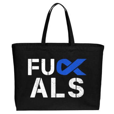 Fuck ALS Awareness Month Blue Ribbon Support Squad Fighter Cotton Canvas Jumbo Tote