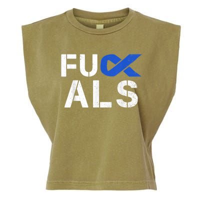 Fuck ALS Awareness Month Blue Ribbon Support Squad Fighter Garment-Dyed Women's Muscle Tee