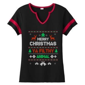 Funny Alone At Home Movies Merry Christmas You Filty Animal Gift Ladies Halftime Notch Neck Tee