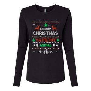 Funny Alone At Home Movies Merry Christmas You Filty Animal Gift Womens Cotton Relaxed Long Sleeve T-Shirt