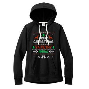 Funny Alone At Home Movies Merry Christmas You Filty Animal Gift Women's Fleece Hoodie